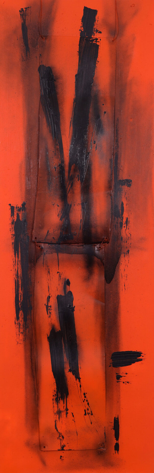 BLACK&ORANGE GRAFFITI, 2021, mixed media and iron on canvas, 50x100 cm