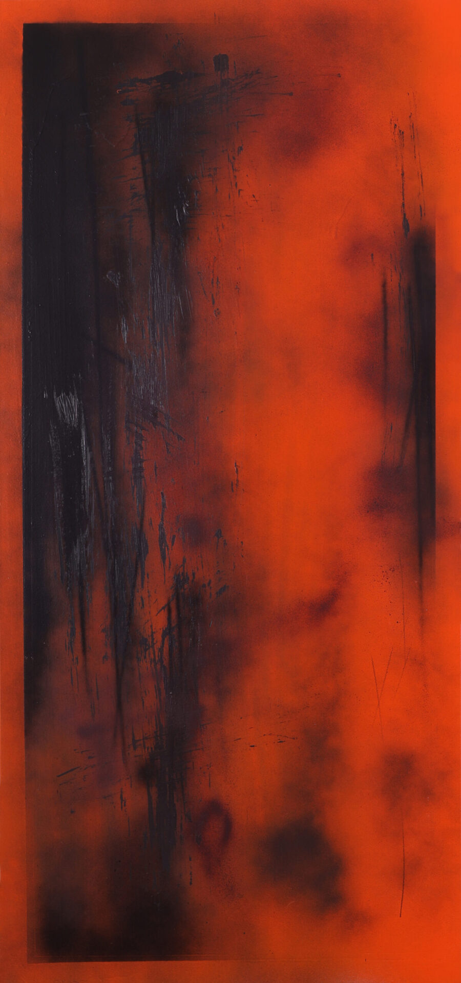 BLACK&ORANGE GRAFFITI,2022, mixed media on canvas, 70x150cm
